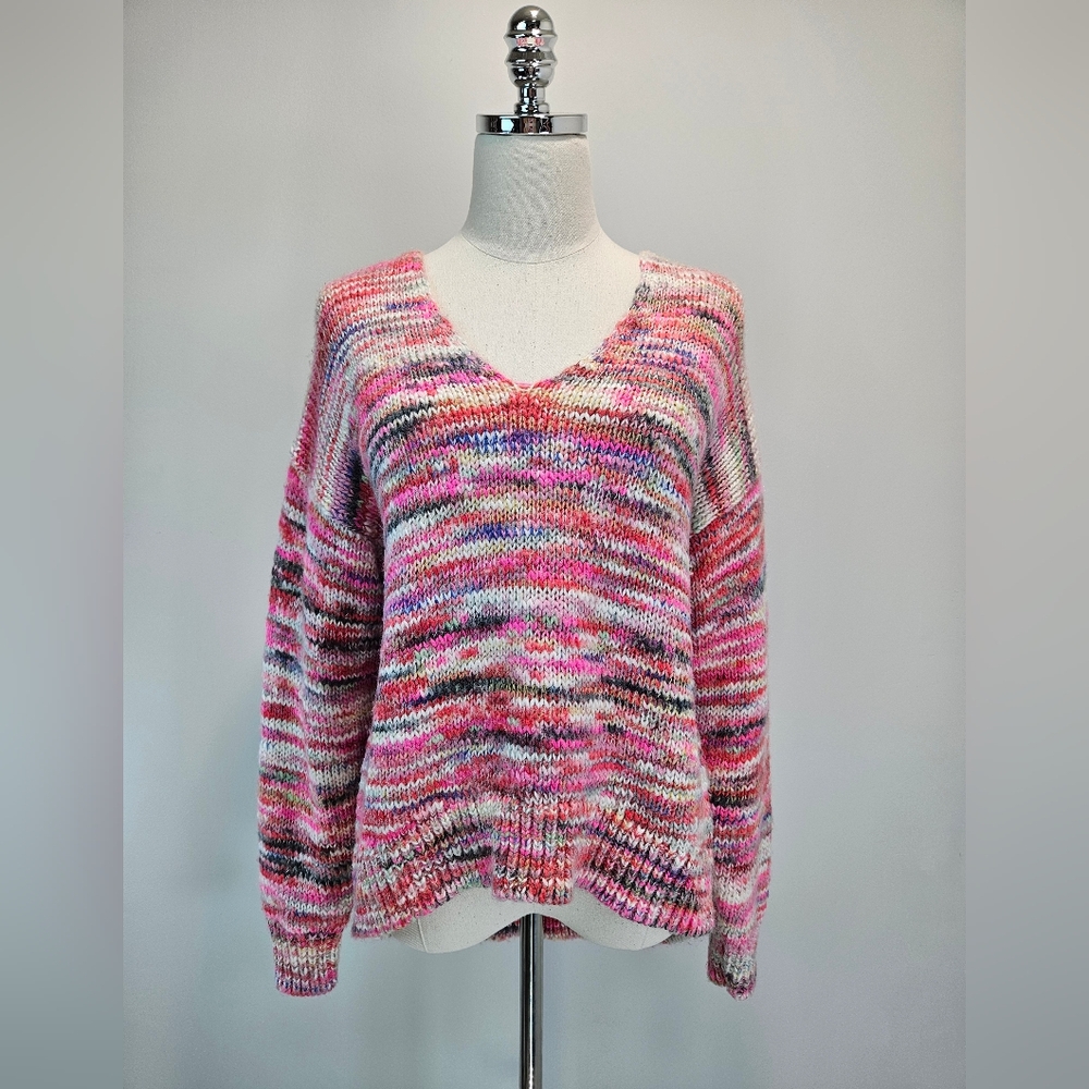 Lou &‎ Grey for Loft Womens Medium Tunic V Neck Sweater Colorful Pink Slouchy